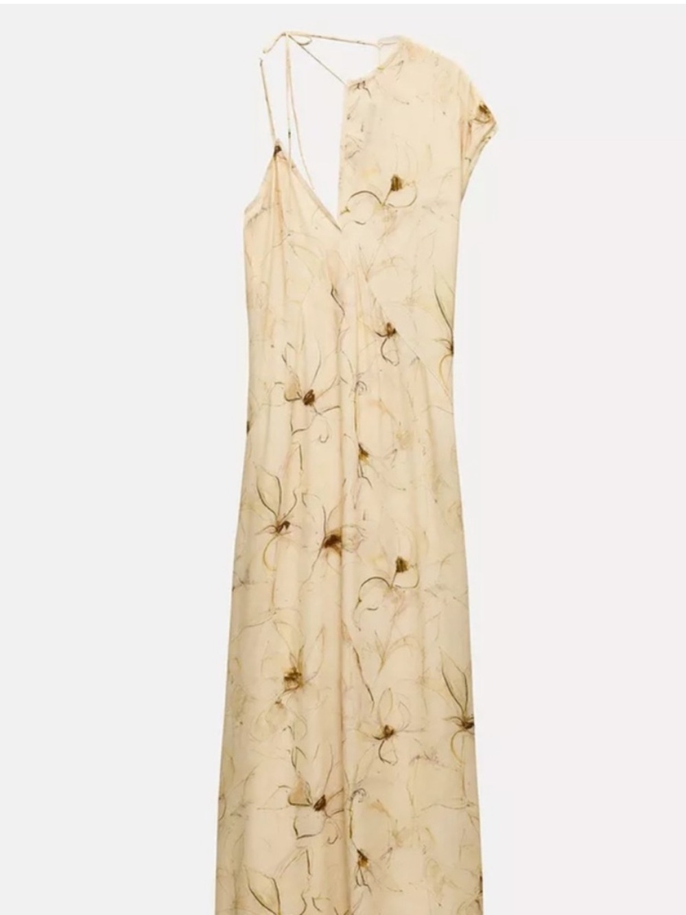Light Yellow Floral Maxi Dress with Asymmetric Straps